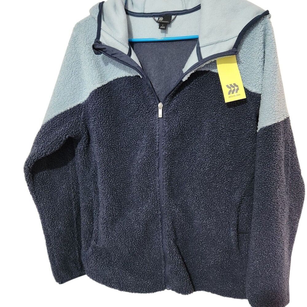 All In Motion Jacket Small Blue Sherpa Full Zip Secure Zip Pockets